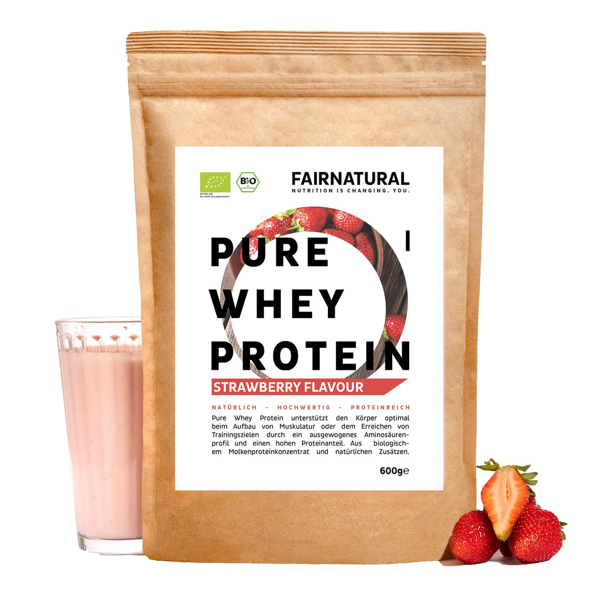 Økologisk valleproteinpulver jordbær