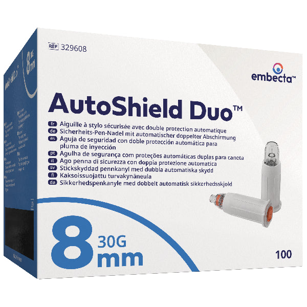 Embecta AutoShield Duo sikkerhedspennåle, 100 stykker - 30G - 8mm