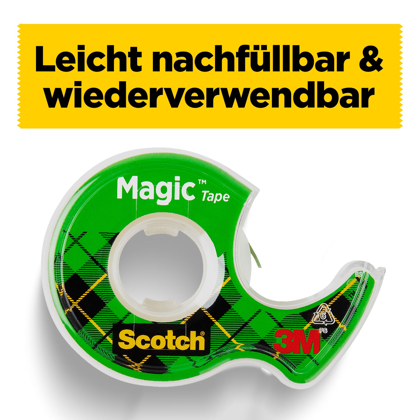 Scotch® Magic™ Usynligt tape 8-1915R3/2 fra 3M Deutschland GmbH: kampagnepakke med 2 ruller (19 mm x 15 m) plus 1 GRATIS-rulle, i en genopfyldelig plastikdispenser. Perfekt til kontor og hobbyprojekter.
