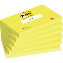 Abgebildet ist ein Stapel von sechs gelben Post-it® Notizzetteln (76 mm x 127 mm, 100 Blatt/Block, 100% PEFC) der 3M Deutschland GmbH, jeweils mit dem Post-it-Logo auf der Oberseite und der Beschriftung "Notizen" auf dem Block.