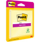 Eine Packung Post-it® Super Sticky Notes, Gelb, 76 mm x 76 mm, 90 Blatt (1 Block), von 3M Deutschland GmbH. Die Verpackung zeigt das Post-it-Logo und das grüne Blattsymbol in einem leuchtenden rosa und gelben Design. PEFC-zertifiziert.