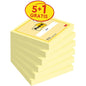 Post-it® sedler, gul, 76 mm x 76 mm, kampagne, 100 ark/pude, 5 puder + 1 gratis/pakke, 100 % PEFC, SGSCH-PEFC-COC-110078 | Pakke (6 stk.)
