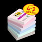 Post-it® Super Sticky Notes, Soulful Collection, 76 mm x 76 mm, Promotion, 90 ark/pude, 4 puder + 2 gratis/pakke, 100 % PEFC, SGSCH-PEFC-COC-110078 | Pakke (6 stk.)