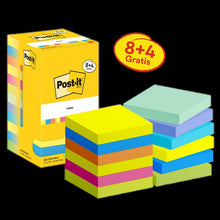 Post-it® sedler, Energetic Collection, 76 mm x 76 mm, Promotion, 90 ark/pude, 8 puder + 4 gratis/pakke, papemballage, 100 % PEFC, SGSCH-PEFC-COC-110078 | Pakke (12 stk.)