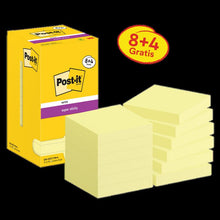 Post-it® Super Sticky Notes, gul, 76 mm x 76 mm, kampagne, 90 ark/pude, 8 puder + 4 gratis/pakke, papemballage, 100 % PEFC, SGSCH-PEFC-COC-110078 | Pakke (12 stk.)