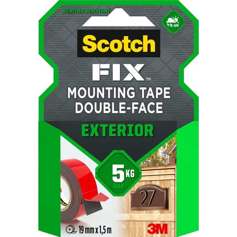 Scotch-FIX™ dobbeltsidet udendørs monteringstape 411-1915-P, 19 mm x 1,5 m, 1 rulle/pakke | Pakke (1 rulle)