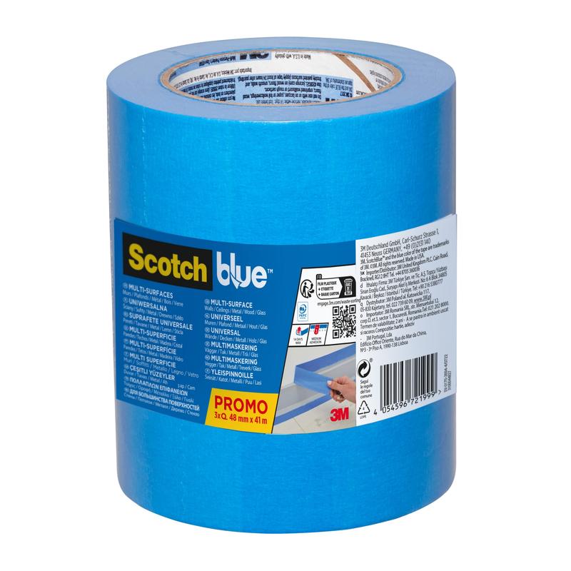 ScotchBlue™ Multi-Surface Painter's Masking Tape, 48 mm x 41 m, 3 ruller/pakke, 100 % PEFC, SGSCH-PEFC-COC-110078 | Pakke (3 ruller)