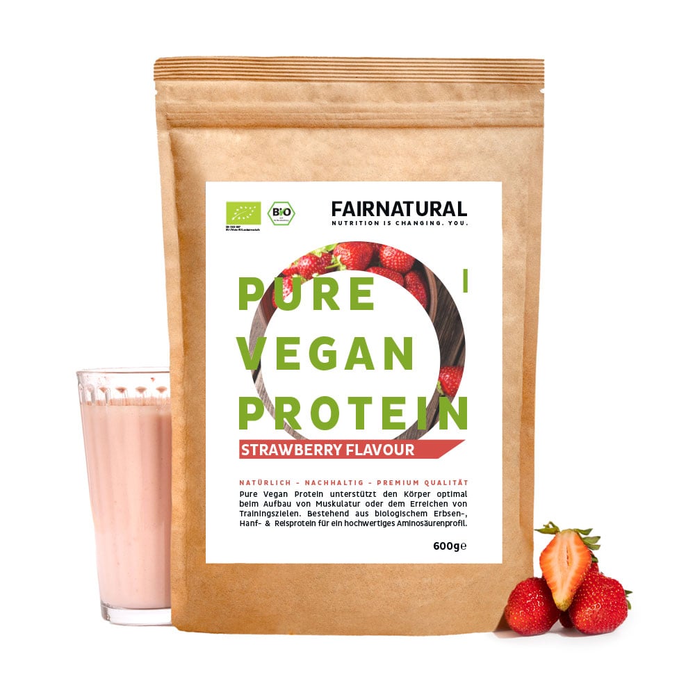 Økologisk vegansk proteinpulver jordbær uden soja